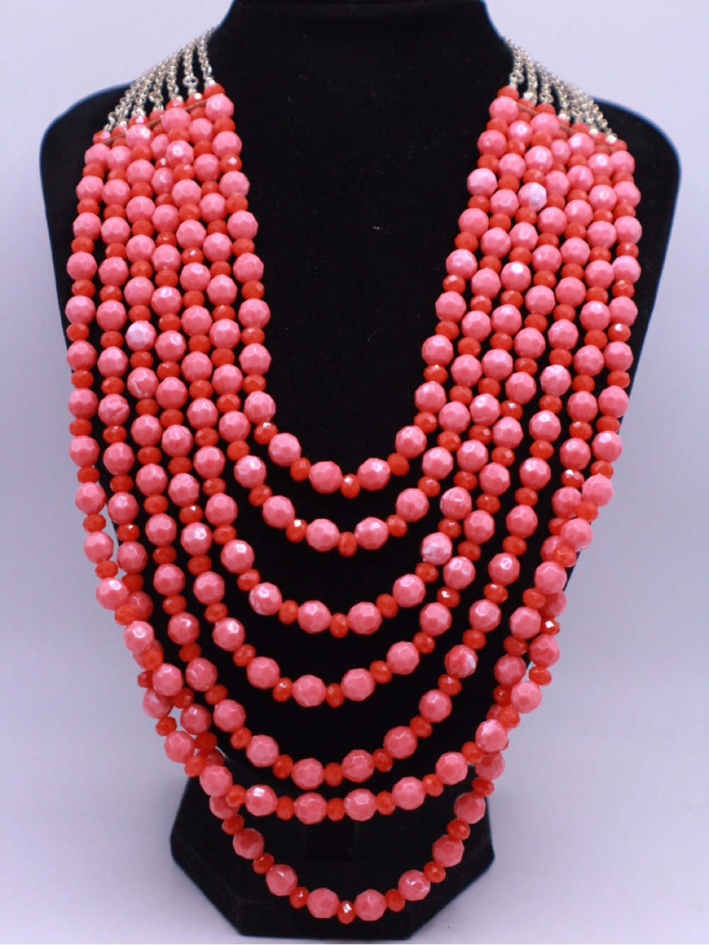 Premier Designs Multi-Strand Coral Pink tone Bead Necklace adjustable